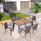 PHI VILLA Outdoor Dining Table for 6, Brown Metal Table w/Umbrella Hole