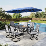 MFSTUDIO Outdoor Dining Set with 13 ft Umbrella for 6, Grey Chairs