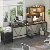 L Shaped Gaming Desk with 2 Drawers and Hutch, Home Office Computer Desk with Computer Stand and Pegboard