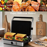 MUBENLIFE Panini Press, Electric Sandwich Press Grill, Open 180 Degrees, Electric Grill Indoor, Perfect for Grilling Sandwich, Steak, Burger, Adjustable Temperature Control, Non Stick Coating,GT60