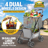 Folding Shopping Cart with Wheels, 80lbs Multi Use Grocery Carts with 360° Wheels & Removable Tote Bag (Gray)