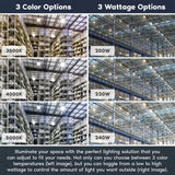 LUXRITE 200/220/240W UFO High Bay LED Shop Lights, Up to 36000 Lumens, 3CCT 3500K-5000K, 5FT Hardwire Cable, Surge Protected, IP65, 120-277V, UL - Warehouse Gym Factory Commercial Lighting 2-Pack