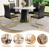 Vohuai Round Dining Table Set for 4, 45''Marble Grain Dining Room Table Set for 4 with Upholstered Chairs, Modern Dinner Table Set for Kitchen Dining Room