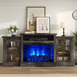 LUXOAK 70" Farmhouse TV Stand with 28" Fireplace, Rustic Black