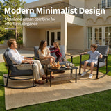 Deersky 4 Piece Outdoor Patio Furniture Set, All-Weather Modern PE Wicker Rattan Conversation Set with 4" Cushions for Comfortable, Easy to Assemble, Dark Grey