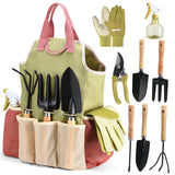 Gardening Tools Set of 10 - Complete Heavy Duty Garden Tools Set with Fashion Handbag - Durable Gardening Supplies Kit