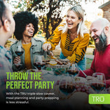 TRU Triple Buffet Server - Three 2.5 Quart Removable Crock Inserts - Slow Cooker & Food Warmer with Individual Heat Control - Includes Lid Rests & Serving Spoons
