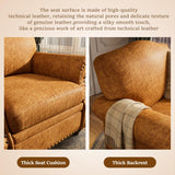 LegacyAmerhome Single Sofa Chair, Faux Leather Nailhead Armchair, Rolled Arm Accent Chair for Living Room, Wood Legs, Traditional Single Couch Chair for Apartment, Farmhouse (Brown, Set of 2)