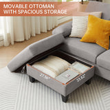 Chireca 3 Piece Convertible Sectional Sofa Set, Modern Linen Fabric Small Couch with Movable Storage Ottoman & Chaise, 4-Seat Sofa Couches for Living Room, Home Office, Apartment, Light Grey