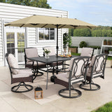 MFSTUDIO 7 Piece Outdoor Patio Dining Set with Umbrella, Rattan Chairs