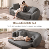 SICOTAS 90.6" Curved Convertible Sofa Couch Bed for Living Room Futon Cloud Boneless Sleeper Sofa Pull Out Floor Couch with Deep Seat 3 Seater Foam Bed No Assembly for Bedroom Apartment, Dark Grey