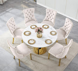 Maotifeys 45'' Round Dining Table White Marble Dining Room Table for 4-6, Circle Faux Marble Kitchen Table with Gold Mirrored Stainless Steel Base for Dining Room, Bistro, Breakfast (Table Only)