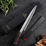 Sunnecko 10.5 inch Sashimi Knife,High Carbon Stainless Steel Japanese Sushi Knives,Yanagiba Knife with Knife Sheath and Gift Box