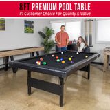 GoSports Full Size 8 ft x 4.2 ft Billiards Game Table - Foldable Design, Includes Full Set of Pool Balls, 2 Cue Sticks, Chalk, and Felt Brush - Black