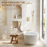 HomGoo Gold Shower System with Tub Spout, All Metal Tub Shower Faucet Set with 10“ Rain Shower Head and Handheld Spray combo, Wall Mounted Tub Shower System with valve and Trim kit,Brushed Gold