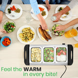 Nutrichef Professional Stainless Steel Buffet Warmer Server with 3 Trays | Portable Hot Plate Food Warmer Station for Parties & Events | Easy to Clean | 3 See-through lids | Max Temperature 175F
