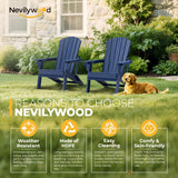 nevilywood Folding Adirondack Chairs Set of 4, HDPE Cup Holders, NavyBlue