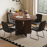 HIPIHOM Modern Round Dining Table Set for 4, 39.4" Walnut Kitchen Table with 4 PU Leather Chairs, 5-Piece Mid-Century Dining Room Set for Small Spaces, Pedestal Base