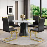 Vohuai Round Dining Table Set for 4, 45''Marble Grain Dining Room Table Set for 4 with Upholstered Chairs, Modern Dinner Table Set for Kitchen Dining Room
