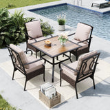 MFSTUDIO 5pc Patio Dining Set, Rattan Chairs, Square Metal Table