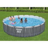 Bestway Steel Pro MAX 18' x 48" Above Ground Pool, Round Metal Frame Outdoor Swimming Pool Set with LED Light, Filter Pump, Ladder, & Cover, Dark Gray