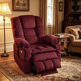 MCombo Triple Motor Lay Flat Power Lift Recliner Chair for Tall Elderly, Infinite Position, Massage, Dual Heating, Adjustable Headrest, Fabric 7634 (Burgundy, Large)