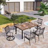 PHI VILLA 7 Piece, Outdoor Dining Set, 65"x39" Table, Umbrella Hole