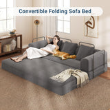 89" Cloud Boneless Convertible Sofa Bed, 5-in-1 Foldable Compressed High-Density Sponge Sofa, Corduroy Fabric 3 Seater Sleeper Couch Futon Daybed for Living Room Bedroom (Medium Gray)