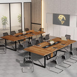 Tribesigns 8FT Conference Table Set of 2, Large Meeting Podcast Table for 10 People, Business Style Wooden Training Table with Strong Metal Frame for Office Conference