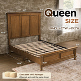 LUXOAK Solid Wood Queen Bed Frame, Traditional Wooden Platform Bed