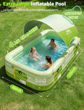 120" Large Inflatable Pool with Removable Canopy, 4-Layer Blow Up Pool (Stronger Than 3-Layer), 0.32mm Heavy Duty PVC, Family Durable Swimming Pool for Adults Kids Pets Backyard Summer Green
