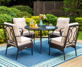 MFSTUDIO 4-Piece Patio Dining Chairs, Brown Wicker, Beige Cushions