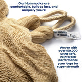 Handwoven Hammock by Yellow Leaf Hammocks - Double Size, Fits 1-2 PPL, 400lb max - Weathersafe, Super Strong, Easy to Hang, Ultra Soft, Artisan Made - Color: Natural Khaki