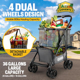 𝐈𝐦𝐩𝐫𝐨𝐯𝐞𝐝 𝐕𝐞𝐫𝐬𝐢𝐨𝐧 Folding Shopping Cart for Groceries, 80lbs Collapsible Grocery Cart with Removable Basket