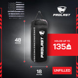 PROLAST 4 Ft 135 Lb XL Heavy Punching Boxing Bag for Adults, MMA, Martial Arts, Muay Thai, Kicking, Strength Training Equipment, Unfilled, New Edition Logo, Black
