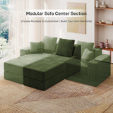 Living&Giving Cloud Sectional Couch for Living Room, Modular Boneless Couch with 1 Ottoman, Middle-seat Can Be Combined with Modular Sofa, Customizable Layout for Any Space, Green