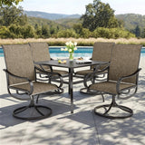 PHI VILLA 5 Pcs Patio Dining Set for 4, Swivel Mesh Chairs, Brown