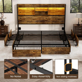 BRELTAM King Storage Bed Frame with 6 Drawers, USB Charging Station, No Noise, No Box Spring Required, Vintage Brown Headboard Platform Bed