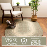Super Area Rugs Braided Rugs 7X9 Farmhouse Kitchen Rug - Ridgewood Braided Rug for Living Room - Reversible - Indoor/Outdoor - Made in USA - Forest Green/Beige, 7' X 9' Oval