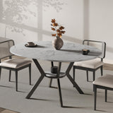 42"-58" Round Extendable Dining Table for 4-6, Kitchen Oval Table with Hidden Leaves & Storage Shelf, Space Saving Modern Design with Sturdy Metal Legs for Kitchen, Dining Room & Small Apartments