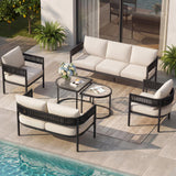 Grand patio 6-Piece Outdoor Furniture Set with Coffee Table, 7 Seats, Beige