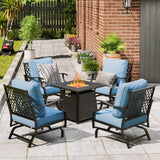 MIXPATIO 5-Piece Metal Patio Conversation Set, 28-Inch Fire Pit Table, Blue