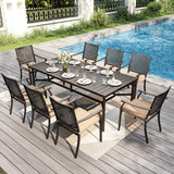 PHI VILLA Outdoor Dining Set for 8, 83" Metal Table w/Umbrella Hole