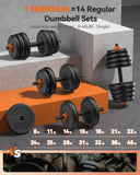 FEIERDUN Adjustable Dumbbells, 90lbs Free Weight Set with Connector, 4 in1 Dumbbells Set Used as Barbell, Kettlebells, Push up Stand, Fitness Exercises for Home Gym Suitable Men/Women