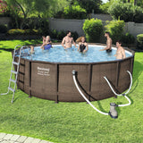 Bestway Power Steel 14’ x 42” Above Ground Pool, Round Metal Frame Outdoor Swimming Pool Set with Filter Pump, Ladder, and Cover, Brown