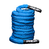 REP Battle Ropes - PolyDacron Battle Rope for Strength and Conditioning Workouts – 1.5" and 2" Diameter, 30ft, 40ft, 50ft Lengths with Optional Cover Sleeve (Blue With Sleeve, 2.0 x 50 ft)