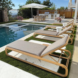 PURPLE LEAF 1 Piece Outdoor Chaise Lounge Heavy-Duty w/Side-Table Teak