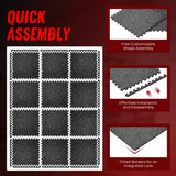 SUPERJARE 0.56'' Thick 12 Pcs 48 Sq Ft Rubber Top Exercise Equipment Mats, High Density EVA Foam Mats with Rubber Top, Interlocking Gym Flooring for Home Gym, Protective Workout Mat, Black/Grey SUPERJARE