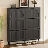 BORNOON Shoe Cabinet for Entryway with 6 Flip Drawers, Slim Wooden Shoe Storage Organizer with Modern Fluted Pannel，Freestanding Narrow Hidden Shoe Rack for Hallway, Foyer, Living Room