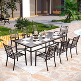 PHI VILLA 9 Pcs Outdoor Dining Set, 83" Metal Table & Stackable Chairs